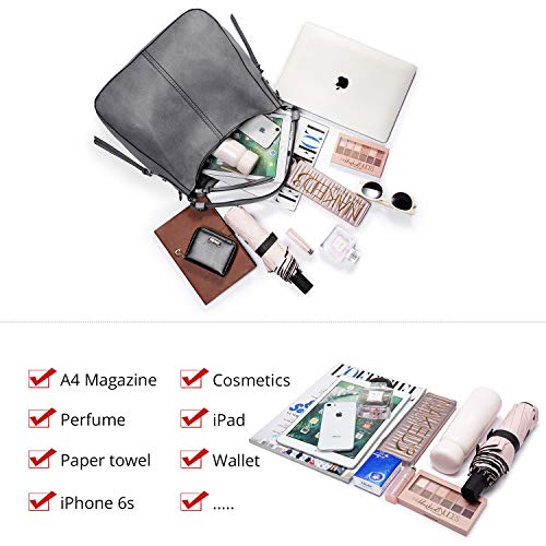 Realer Hobo Crossbody Bags for Women Designer Faux Leather Hobo Handbags Retro Large Size Shoulder Bag Bucket Purse - color: Dark Gray-gun Black Hardware（15.2"）, size: Large-15.2 inch