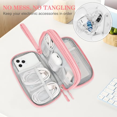 FYY Electronic Organizer, Travel Bag, Pouch, Carry Case Portable Waterproof Double Layers for Cable, Cord, Charger, Phone, Earphone Pink - color: Pink, style: Small