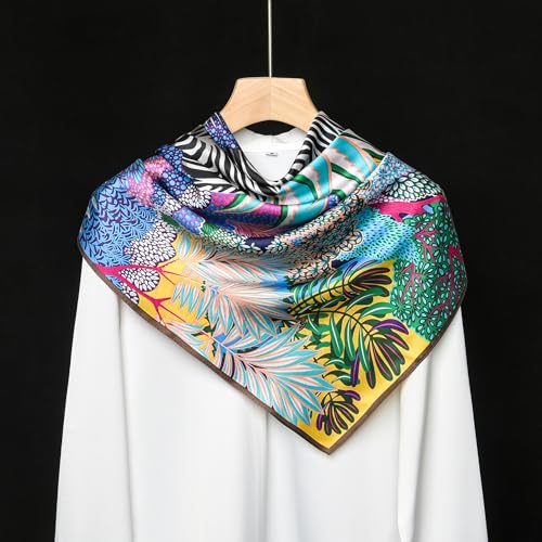 SHIROUYU 100% Pure Mulberry Silk Scarf 35" Large Square Lightweight Headscarf –Women’s Hair Wraps The shawl-With Gift Packed - color: Colorful