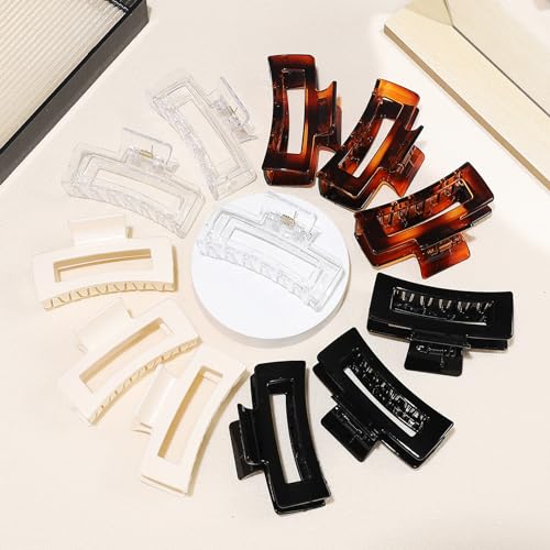Sisiaipu 3.5 Inch Medium Square Claw Hair Clips, 12 Pcs Transparent, Amber, Glossy Black for Thick and Thin Hair - Hair Accessories for Women and Girls - color: Transparent
