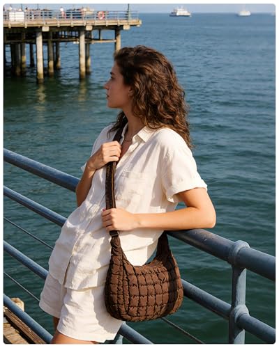 BAGSMART Quilted Crossbody Bag for Women, Lightweight Puffer Purse for Travel, Daily Use & Work | Water-resistant, Puffy Shoulder Bag, w/ Adjustable Strap, Light & Comfortable, Hands-free Bags, Travel Essentials - color: C-dark Brown, size: Small