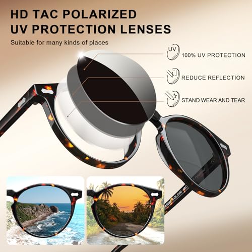 CARFIA Polarized Sunglasses for Women: Acetate Frame, Small/Medium Size, UV400 Protection - Anti Glare CA5288 - color: 7. Tortoise Frame Grey Lens