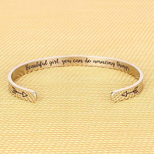 M MOOHAM Bracelets for Women Girls, Quote Mantra Bracelet Funny Inspirational Jewelry Gifts for Best Friend, Mom, Daughter, Son, Sister, Niece Birthday Mothers Day Present Come Gift Box - style: "Beautiful girl you can do amazing things