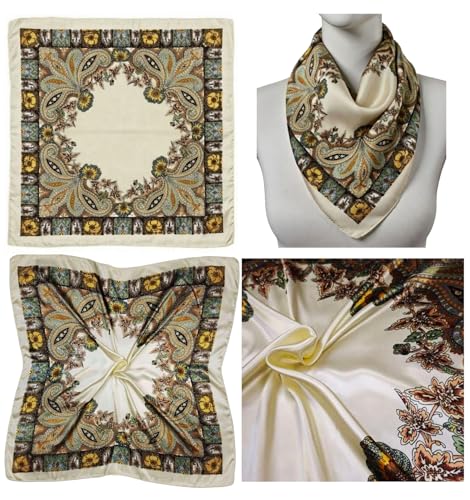 4 Pc Set Large 35 x 35 inches Satin Square Scarves Neck Hair Head Scarf Bundle - color: Set B