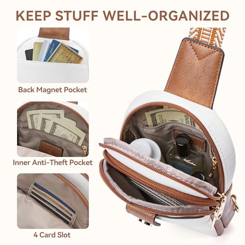 BOSTANTEN Small Sling Bag Crossbody Bags for Women Trendy Crossbody Purse Leather Chest Bag - color: B-beige-large