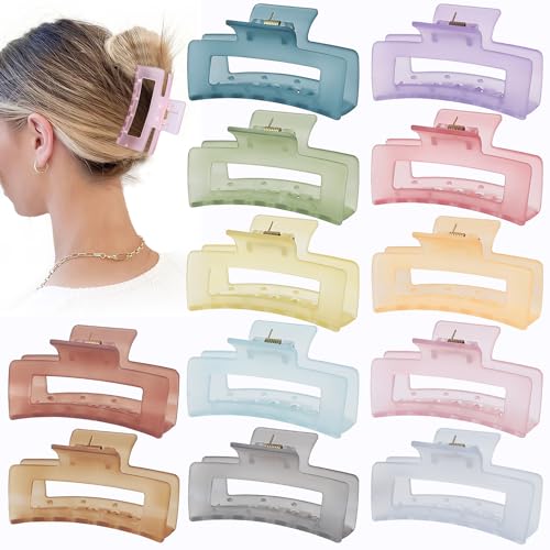 Sisiaipu 3.5 Inch Square and Rectangular Hair Clips - 12 Pcs Claw Clips for Thick and Thin Hair, Rectangle Jaw Clips in Bulk, Hair Accessories for Women and Girls - Ice Cream - color: Ice Cream