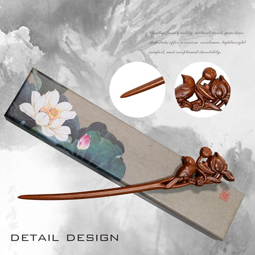 Traditional Chinese hair sticks, retro wooden hair pins, used for long hair accessories buns, Hanfu Dressing Accessories（Summer’s Rest:Lotus Whisper） - color: Summer’s Rest:Lotus Whisper
