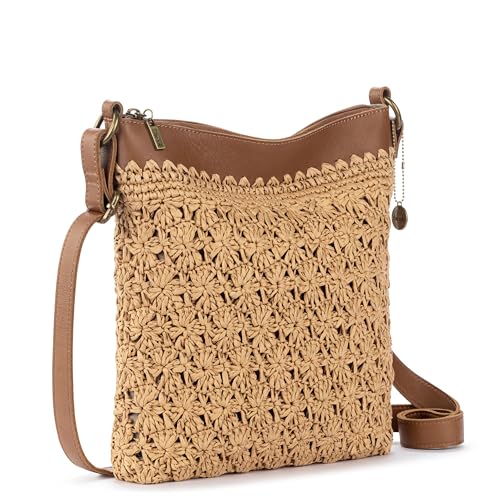 The Sak Lucia Crossbody Bag in Crochet, Convertible Purse with Adjustable Shoulder Strap - color: Natural Primrose Straw