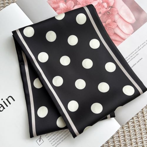 Silk Head Scarf for Hair Fashion Headwrap for Women Lightweight Neck Tie - color: X006-black Wave Point