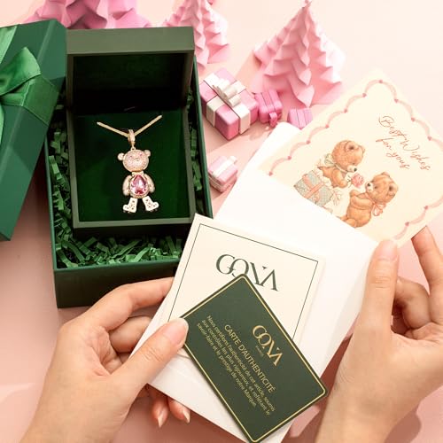 Swarovski Crystal Teddy Bear Necklace, White Gold Plated, Playful Movable Design, Sweet Warmth & Love Symbol Jewelry Gift for Women Teens Girls, Gift-Ready Packaging - style: Yellow Gold Plated 925 Sterling Silver