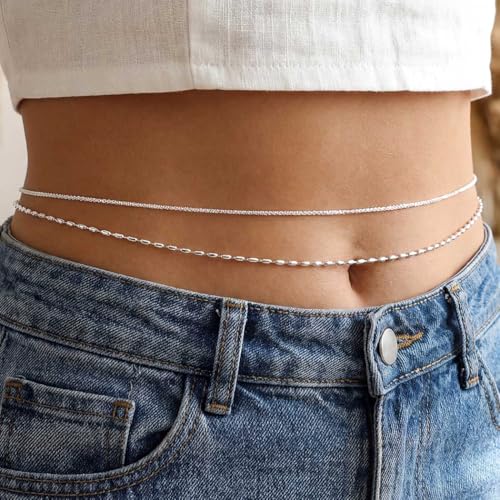 Waist Chain Silver Beads Belly Chain Gold Women Dainty Body Jewelry Accessories for Beach - size: 36+10 inches, style: Silver Shiny Beads