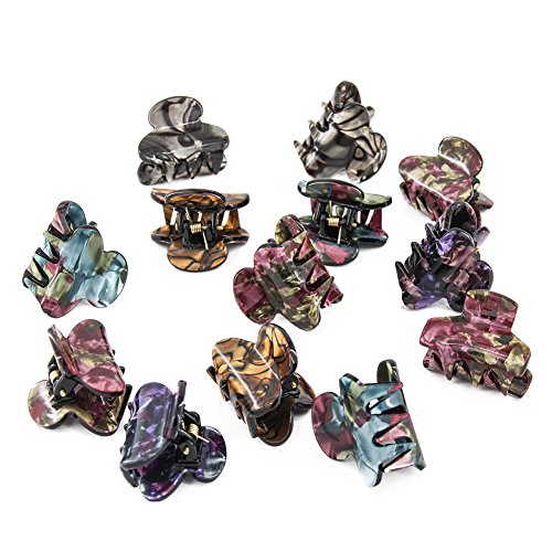1.2 inch Small Hair Clips Plastic Hairs Claws Barrette Small Hairpin Clamps for Women and Girls,Pack of 12 - color: No4 (Mixed 12 pcs)