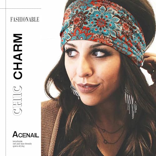 Acenail Wide Headbands Women Boho Turban Knotted Headband Floral Elastic Non Slip Hairband Workout Yoga Head Scarfs Bohemian Headwraps Fashion Hair Accessories for Women 4Pcs (Floral) - color: Floral
