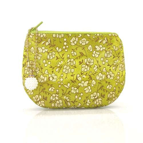 Handmade Women Coin Purse Rosary Pouch Silk Jewelry Bag Brocade Zipper Wallet - YellowGreen - color: Yellow_Green