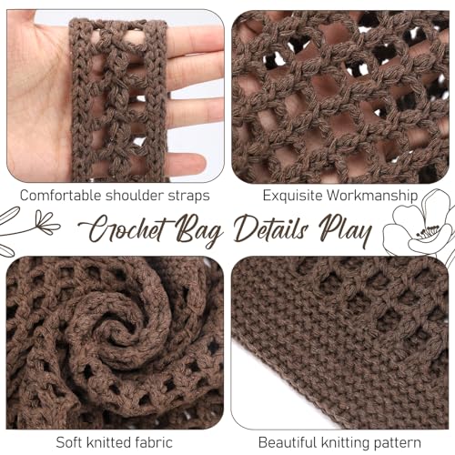 EIMMBD Crochet Bags for Women Beach Totes Bags Aesthetic Summer Tote Shoulder Hippie Bag Knit Bag - color: Standard Dark Brown