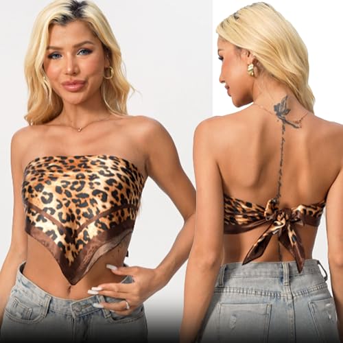 Leopard Print Head Scarf for Women Like Silk Satin Scarf for Hair Wrapping at Night Bandana Square Scarf 35 Inches - color: Dark Coffee Leopard