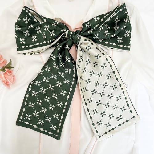 Silk Head Scarf for Hair Fashion Headwrap for Women Lightweight Neck Tie - color: P007-green & White Check