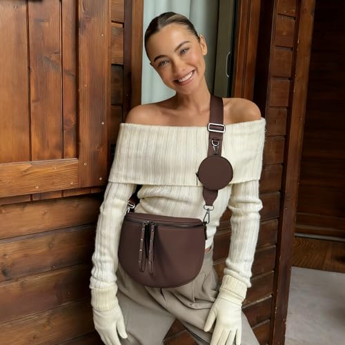 Crossbody Bags for Women, Large Vegan Leather Trendy Bum Bag - color: Chocolate Brown