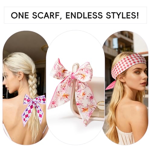 ZXZH 6 Pack Fashion Scarves for Women, Versatile Boho Head Scarf, Satin Scarf for Hair, Neck, Wrist, and Purse Accessories - color: Romantic Pink & Purple