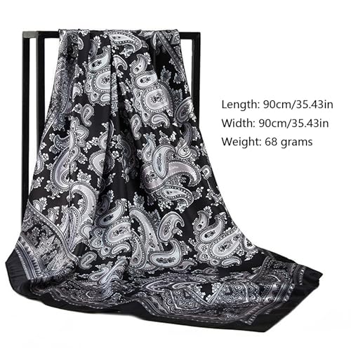 Women's Silky Satin Large Head Scarf Leopard/Paisley Neck Scarves Square Hair Wrapping Sleeping Bandana 35in - color: Black-paisley-s