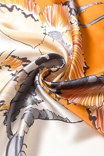 SHIROUYU 100% Pure Mulberry Silk Scarf 35" Large Square Lightweight Headscarf –Women’s Hair Wraps The shawl-With Gift Packed - color: Contrasting Colors