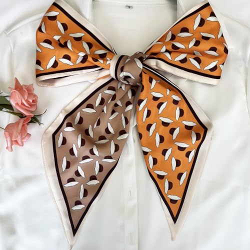 Silk Head Scarf for Hair Fashion Headwrap for Women Lightweight Neck Tie - color: X015-orange Hats