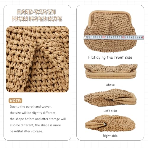 Emprier Straw Clutch Purses for Women Cloud Dumpling Pouch Straw Crossbody Shoulder Handbag Summer Beach Woven Bag - color: Khaki