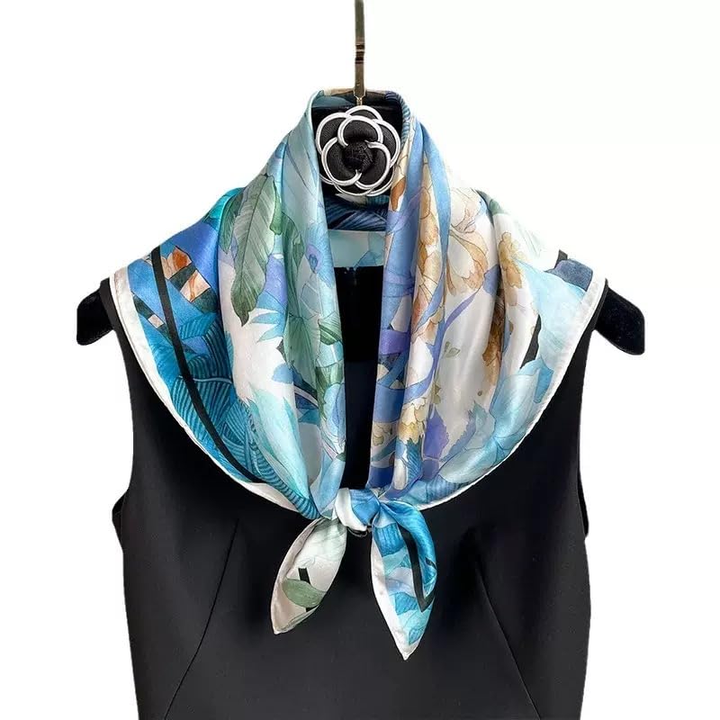 ANDANTINO 100% Mulberry Silk Square Scarf for Hair-25.6" X25.6'' Women Men Natural Silk Neckerchief Digital Printed Headscarf - color: Colorful Plants