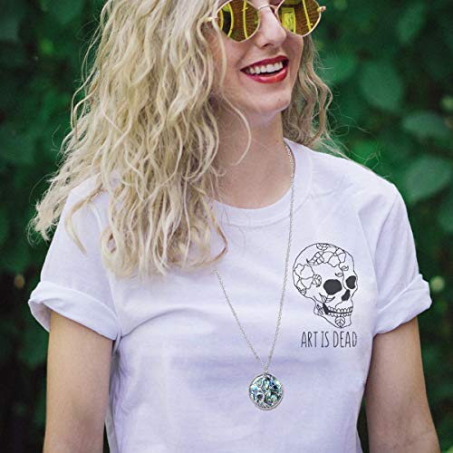 FOCALOOK Stainless Steel Wire Wrapped Tree of Life Abalone Necklaces Handmade Costume Jewelry Long Necklaces for Women (Send Gift Box) - style: 03.Round Shaped-Silver