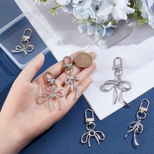 1 Box 6 Styles 6 Pcs Silver Bow Purse Charms Silver Bow Keychains Cute Alloy Elegant Bling Car Keys Decor Bowknot Key Chain Charms for Purse Handbag Backpack Gift Supplies Women Accessories - color: Silver