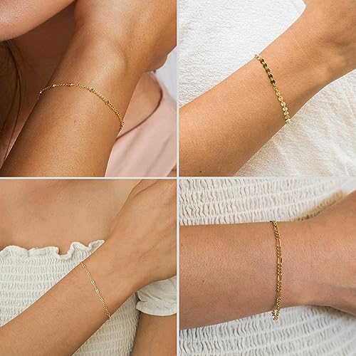 DEARMAY 14K Gold Plated Bracelets for Women, Jewelry Sets Cute Tennis Beaded Bracelets Cuban Link Paperclip Chain Dainty Bracelet Pack Gifts - color: BRACELET-G