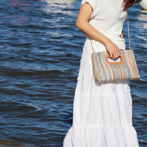 Top Handle Clutch Handbags for Women, Evening Handbag Shoulder Crossbody Purse with Gold Chain - color: Colorful