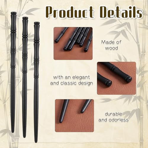 12 Pcs Bamboo Shape Wooden Hair Chopsticks for Women, 6.9 Inch Vintage Chinese Hair Stick Retro Black Japanese Hairpin for Long Hairs Women Decorative Hairpins for Hanfu Buns