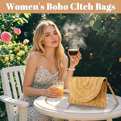 Summer Straw Shoulder Bag Straw Small Clutch Crossbody Bags for Women Boho Purse Handmade Envelope | Summer, Straw, Straw, Small, Boho, Handmade