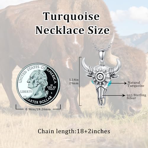 Turquoise Necklaces 925 Sterling Silver Western Necklace Boho Jewelry for Men Women Her Birthday Valentines Day Gifts - style: 3-Cow Skull Necklace