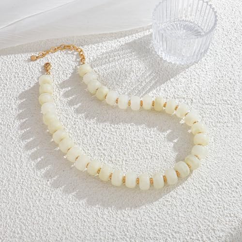 Summer Beach Jewelry Chunky Beaded Necklace for Women Trendy Statement Big Colorful Resin Bead Choker Necklaces Boho Charm Jewelry Cute Gifts for Love - color: Milky White