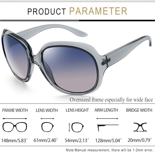 Joopin Oversized Sunglasses Womens Trendy Polarized Large Driving Sun Glasses Ladies UV Protective Big Sunnies Shades - color: B15-clear Grey/Blue Pink Gradient