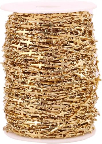 1 Meters Stainless Steel Link Chain for Anklet Necklaces Bracelet Jewelry Making Supplies for Cross Handmade Link, Gold