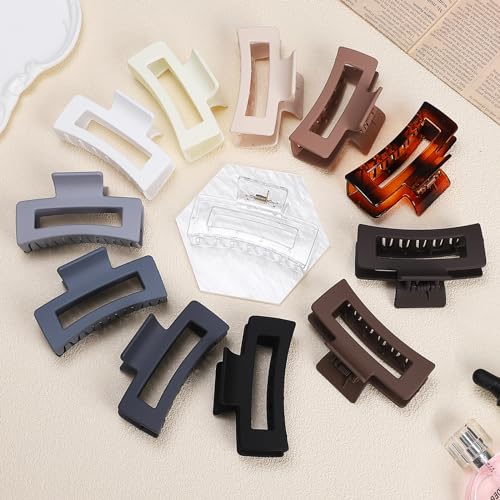 Sisiaipu 3.5 Inch Hair Clips - 12 Pcs Square Jaw Clips for Thick and Thin Hair, Rectangular Hair Accessories for Women and Girls - Neutral - color: Neutral