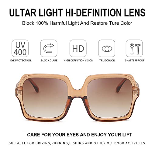 Dollger Oversized Square Sunglasses for Women Big Large Wide Fashion Shades for Men UV Protection Unisex - color: Square Style2:transparent Brown