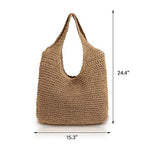 Hand-woven Soft Large Straw Shoulder Bag Boho Straw Handle Tote Retro Summer Beach Bag Rattan Handbag - color: Beige,khaki