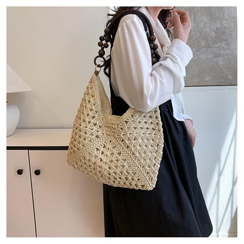 OANEXX Summer Straw Hobo Bags for Women Boho Woven Mesh Beach Tote Bag Large Capacity Crochet Vacation Shoulder Handbag - color: Khaki