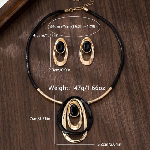 Gold Jewelry Set, Silver Black Boho Western Chunky Vintage Pendant Necklace Stack Trendy Adjustable Non Tarnish Cowgirl Dainty Hypoallergenic Earrings Jewelry Sets For Women - color: T-Gold black set