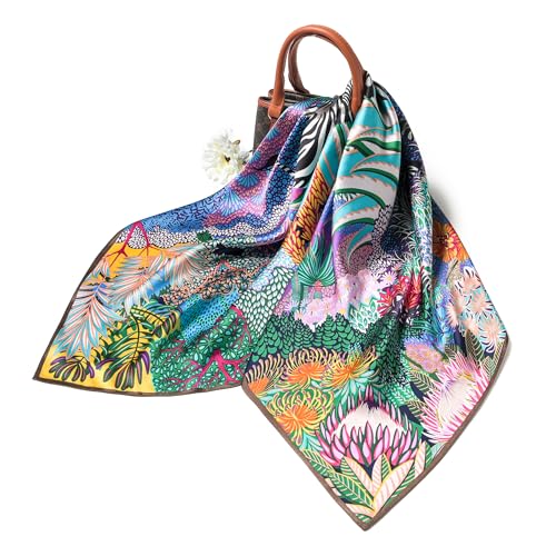 SHIROUYU 100% Pure Mulberry Silk Scarf 35" Large Square Lightweight Headscarf –Women’s Hair Wraps The shawl-With Gift Packed - color: Colorful