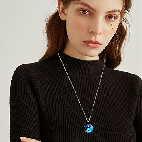 Yin Yang Pendant Necklace Chinese Philosophy Taoist Symbol Talisman Taichi Yoga Stainless Steel Charm Pendant Necklace Necklace for Women Men Valentines Birthday Thanksgiving Christmas - color: Blue
