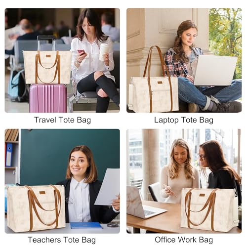 Laptop Tote Bag for Women 17 Inch, Teacher Work Bag with Compartments Business Laptop Bag With 15 Pockets Work Tote Bag - color: A3-beige/Brown Flower-1pcs