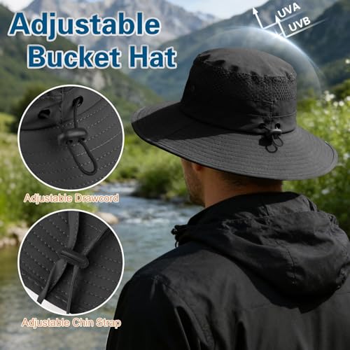 Sun Hat for Men Women UV Protection Wide Brim Fishing Hats Breathable UPF 50+ Boonie Bucket Hats Beach Safari Hiking Garden - color: 1 Pack Black-1