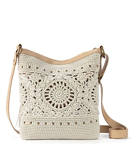The Sak Lucia Crossbody Bag in Crochet, Convertible Purse with Adjustable Shoulder Strap - color: Natural Medallion
