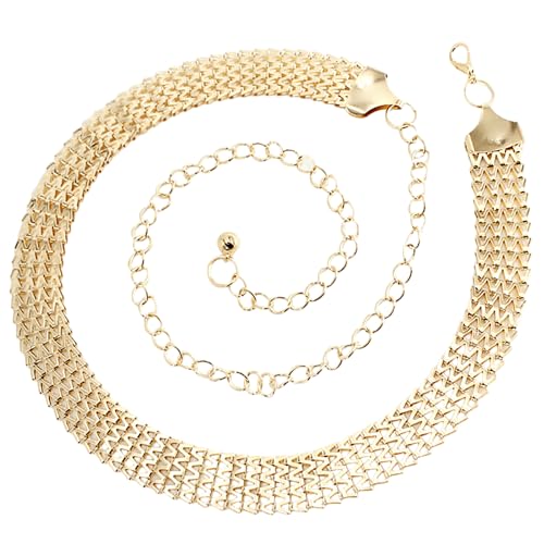 Women's Sparkly Gold Chain Belt 1in Wide Glitter Waist Belt for Wedding Dress Formal Waist 25" Upto 40"