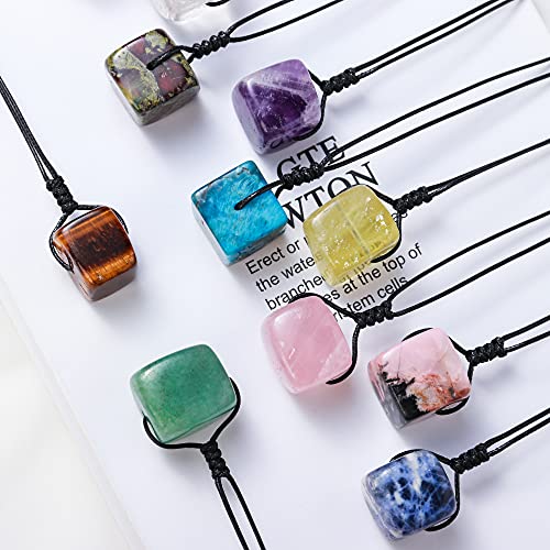 Runyangshi Natural Healing Crystal Dream Amethyst Square Pendant 0.59"-0.78"(1.5-2cm) Tumbled Polished Stones Necklace For Men Women Hand-Woven Rope Gift - color: Drea Amethyst